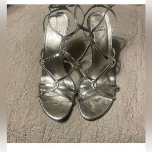 • Stuart Weitzman Metallic Silver  Leather Sandals size 9
